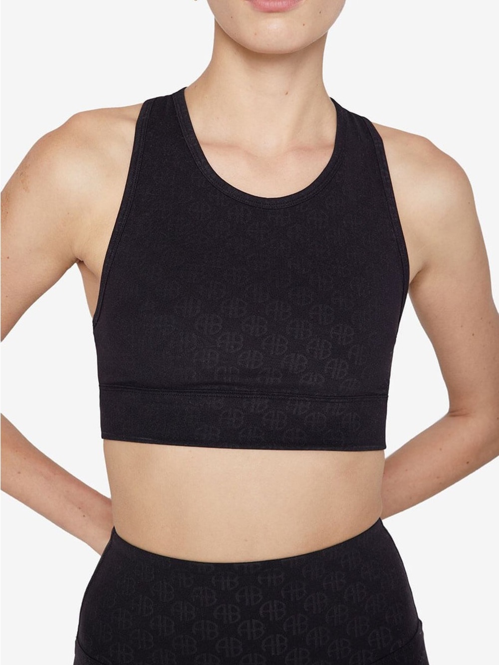 ANINE BING Blair Sports Bra in Black Monogram Print - Sz Medium